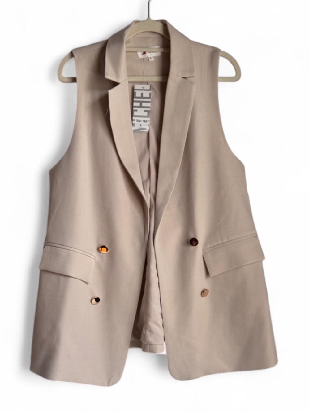 Michel Sleeveless Tailored Blazer Vest - Beige